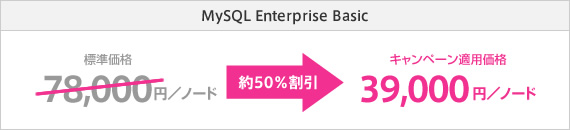 MySQL Enterprise Basicキャンペーン適用価格39,000円／ノード（約50％割引）